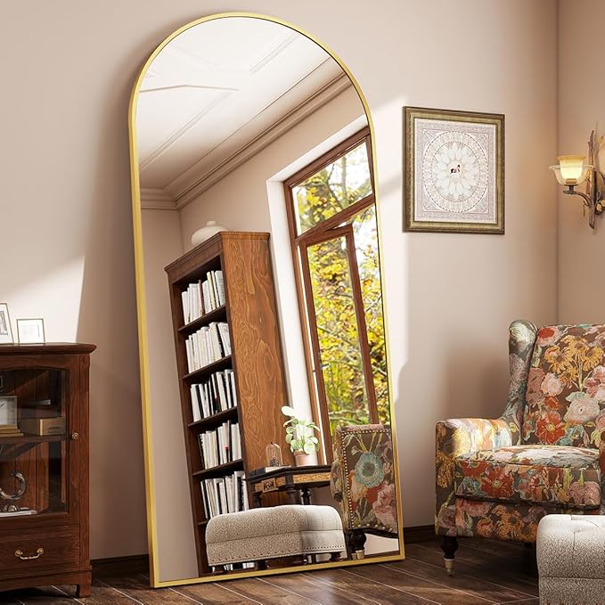 BEAUTYPEAK 71"x30" Arch Full Body Floor Mirror, Full Length Mirror Wall Mirrors Hanging or Leaning Arched-Top with Stand for Bedroom, Dressing Room, Gold