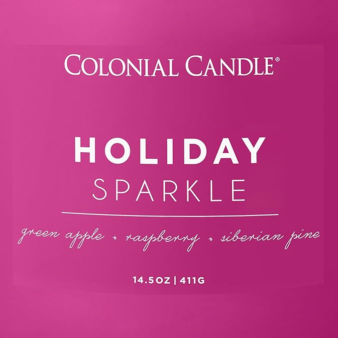 Colonial Candle Holiday Sparkle Scented Jar Candle, Pop of Color Collection, 3 Wick, Purple, 14.5 oz - Up to 60 Hours Burn