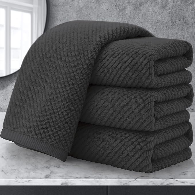 VOOVA & MOVAS Gray Hand Towels for Bathroom, Large 18" x 28" - 100% Cotton | Thick | Quick Dry | Lightweight | Absorbent | Soft, Hand Towels Set of 4, Bathroom Essentials, Dark Grey
