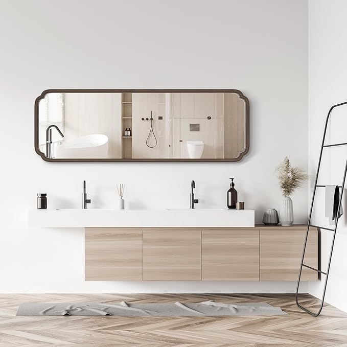 WallBeyond Full Length Mirror Wall Mounted 65"x22", Rustic Wooden Frame Floor Mirror, Large Full Body Mirror for Bedroom, Leaning or Hanging Against Wall (Walnut Solid Wood)