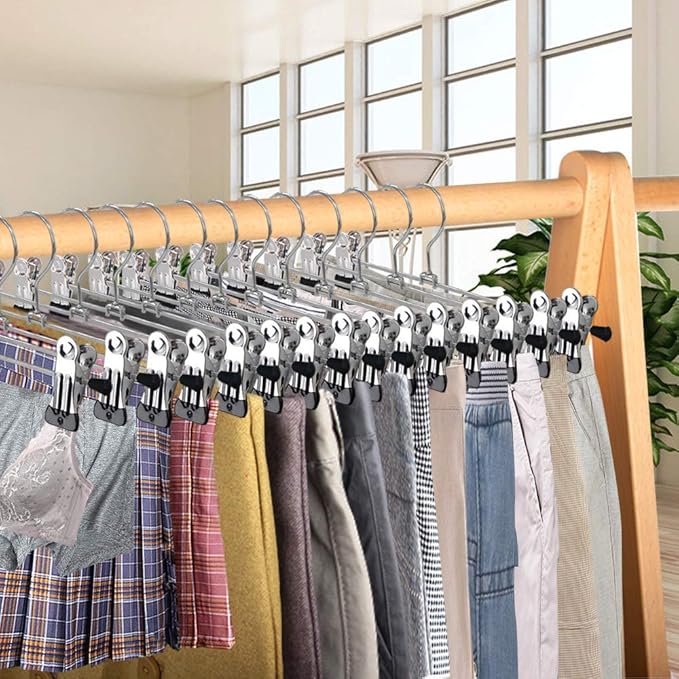 NORTHERN BROTHERS Pants Hangers with Clips Heavy Duty 20 Pack, Adjustable Metal Pants Hanger, Skirt Hangers with Clips Space Saving Hangers for Jeans