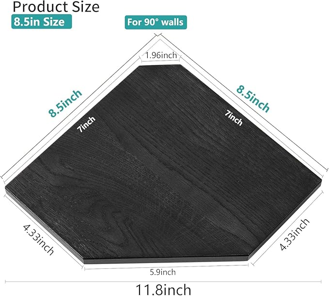 Corner Shelf Wall Mount, Set of 2 Solid Oak Wood Floating Corner Shelves with Wire Hole Display Shelf with Wire Hole Small Plant Display for Kitchen Living Room Bedroom Black