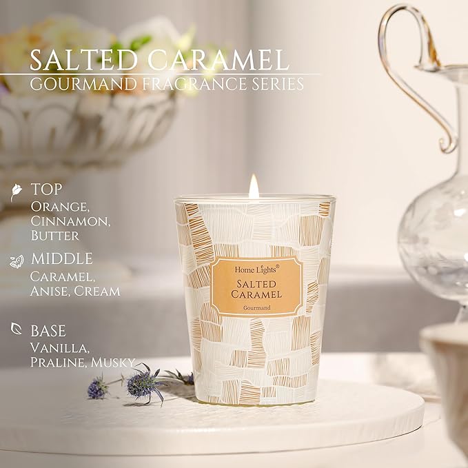 HomeLights Soy Wax Candles for Home Scented, 1-Wick Candles in Salted Caramel Scented, Rustic Modern Aromatherapy Candles Gift for Parties, Relaxing, 6.7oz