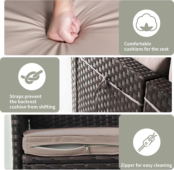 Gotland 13 Pieces Patio Furniture Set with Fire Pit Table, All Weather PE Rattan Outdoor Furniture with 29.5'' High Backrest 4’’ Thick Cushions Coffee Table, Patio Conversation Set for Deck, Khaki