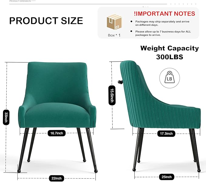 Velvet Dining Chairs Set of 2,Dark Green Upholstered Living Room Chairs with Black Metal Legs, Modern Tufted Accent Chairs for Living Room, Study Room, Kitchen