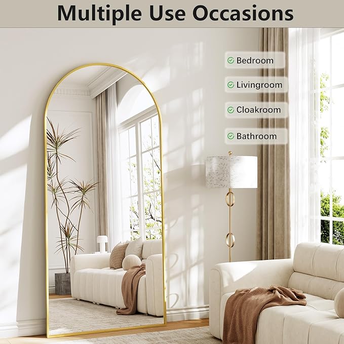 Mirror Full Length, 28"x71" Large Arched Floor Full Length Mirror with Stand, Room Decor Big Full Body Floor Mirror with HD Tempered Glass Aluminum Frame for Bedroom Living Room, Gold