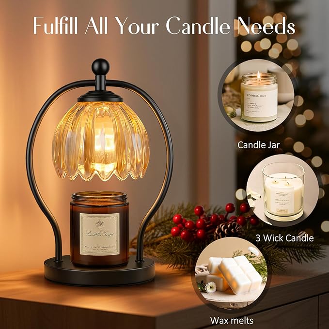 COTTHOS Candle Warmer Lamp, Dimmable Candle Warmer with Timer, Vintage Candles Wax Warmers for Jar Candles Christmas Birthday Gifts for Women Mom, Home Decor for Bedroom Living Room, Black Amber