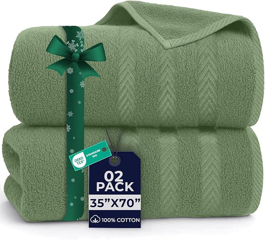 DAN RIVER 2 Pack Luxury Bath Sheets 35x70, 600 GSM, Soft & Quick Dry 100% Ring Spun Cotton Towels Ideal for Hotels, Spas, Gyms & Salons Extra Large, Sage Green
