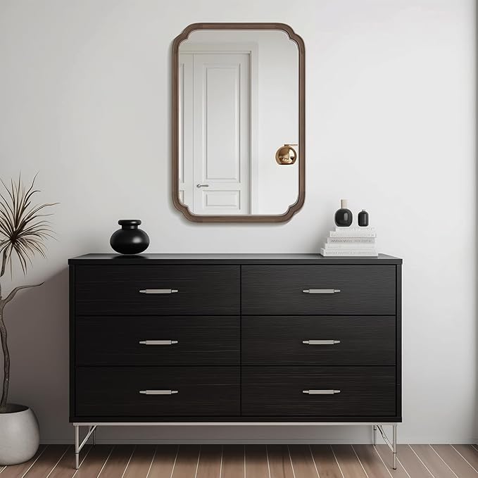 WallBeyond Wood Bathroom Mirror for Wall Mounted with Rounded Corner Wood Frame for Entryway, Living Room or Bedroom Home Decor Vertical or Horizontal Hanging [24" x 36" Walnut Color]