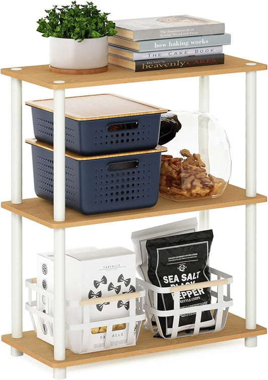 Furinno TURN-N-TUBE Storage Shelves, 3-Tier Book Shelf, Corner Shelf, Toolless Open Shelves, for Organization and Storage, Living Room, Garage, Home Office, Beech