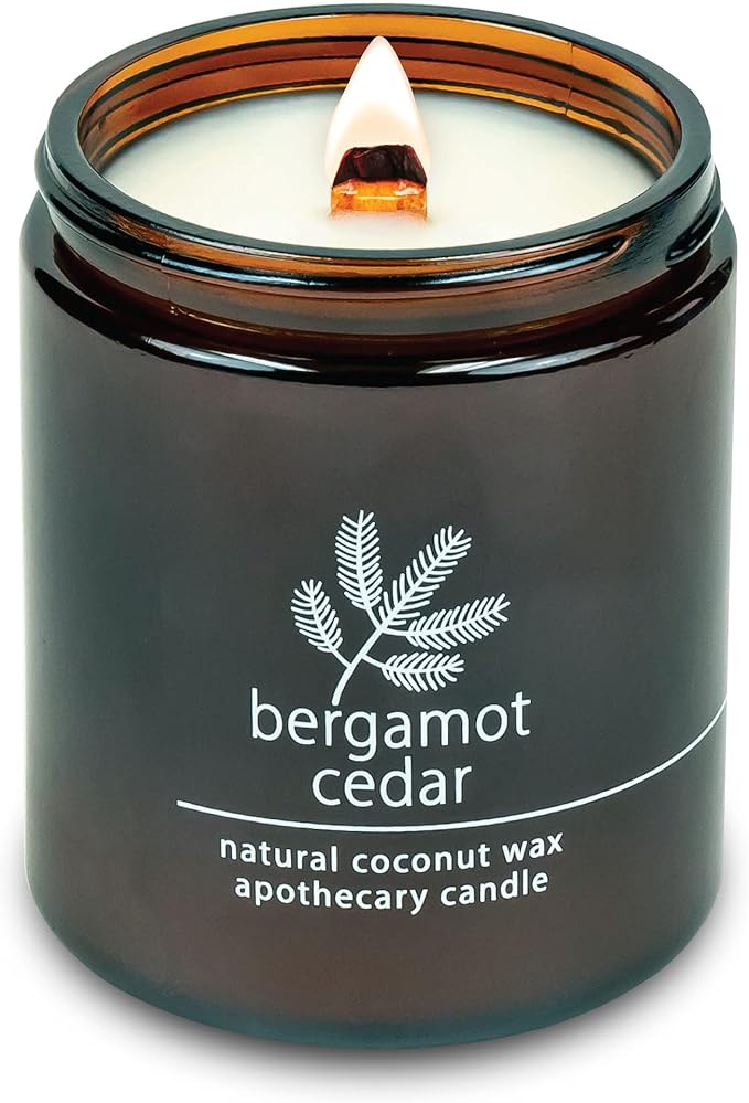 Hemlock Park Crackling Wood Wick Candle Handcrafted with Natural Coconut Wax (Standard 8 oz, Bergamot Cedar)