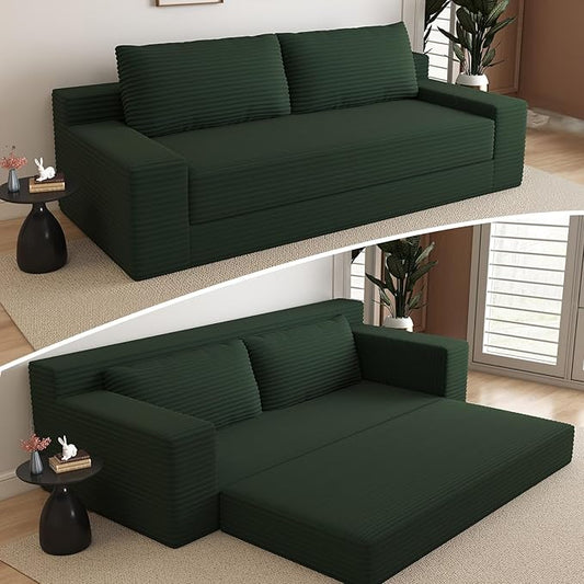 Cloud Loveseat Sofa, Modern Corduroy 2-Seater Couch with Deep Seat, No Assembly Required Memory Foam Sofa, Boneless Sofa in a Box for Bedroom, Apartment, Office,Small Space (Green,70.87in)