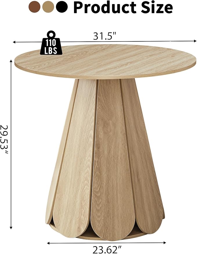 31.5 inch Small Round Dining Table, Modern Kitchen Table for 2 to 4 Person, Farmhouse Wood Circle Dining Room Tables with Pedestal Base, Space Saving Dinner Tables for Apartment, Small Space, Natural
