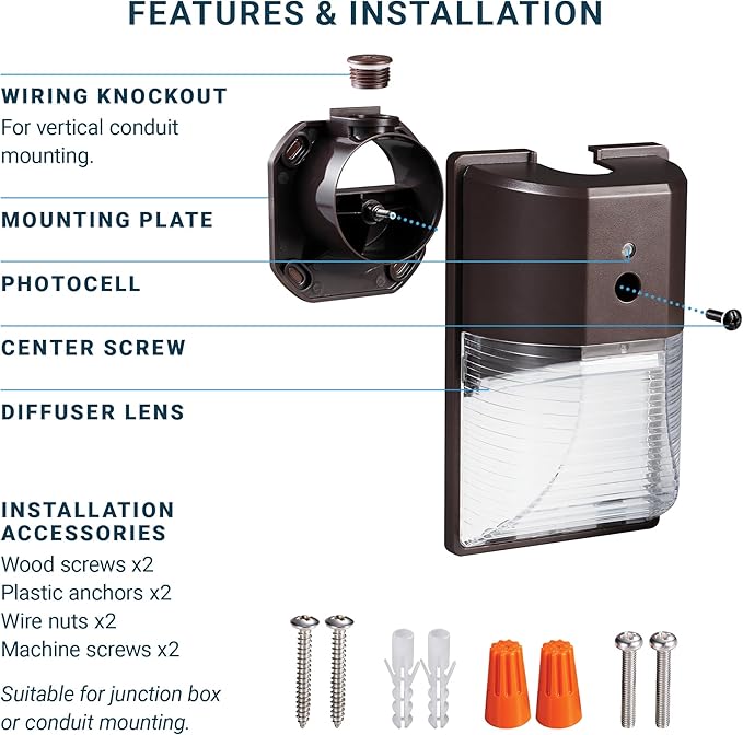 PARMIDA (2 Pack) Mini LED Wall Pack Light 26W Dusk to Dawn Photocell Sensor, 3000lm, 150W Equivalent, IP65 Waterproof, 5000K, ETL, 100-277VAC Outdoor Wall-Mount Area Exterior Security Lighting, Bronze