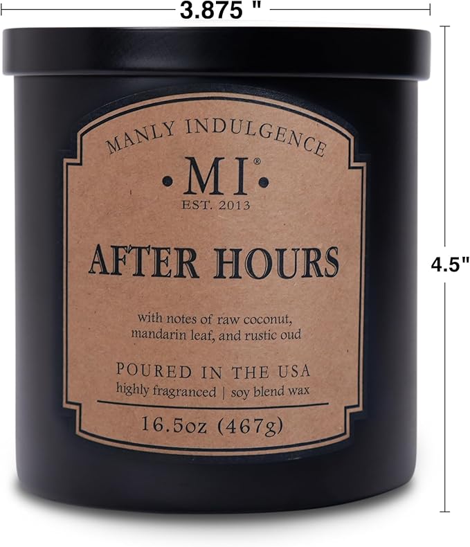 Manly Indulgence After Hours Scented Candles for Men, 2 Wick, 16.5 oz, Premium Soy Blend Wax, 60H Burn, Candles for Home Scented - Made in The USA