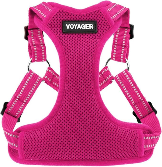 Best Pet Supplies Voyager Adjustable Dog Vest Harness Breathable No Pull Harness for Small, Medium, Large Dogs, Harness for Walking, Jogging, Easy Step-In, Reflective Stripes - Fuchsia, XL