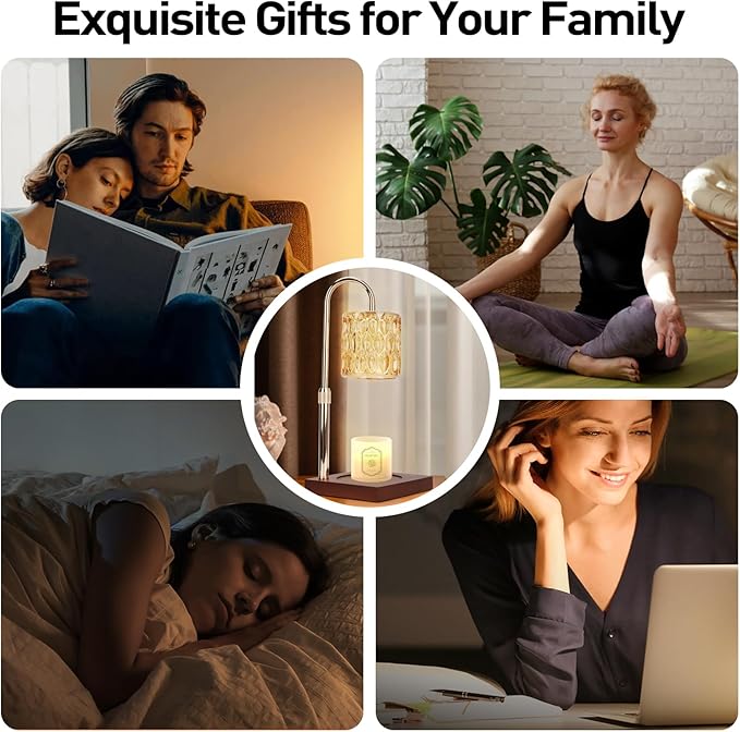 APSARAS USA Candle Warmer Lamp with Timer,Adjustable Height Candle Warmer,Dimmable, Home Decor,Wax Warmer Lamp for Jar Candles with 2 Bulbs and Life Flower Wooden Base,Gift Box for Her/Him(TD1290)