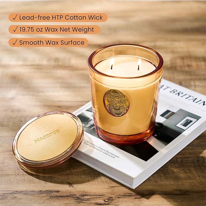 M&SENSE Large Two-Wick Soy Candle | Pumpkin Apple Pie & Orange | 19.8 oz, 120H Burn Time | Luxury Scented Candle for Relaxation, Gifting, Home Décor | Ideal for Bedroom, Office, Party Ambiance