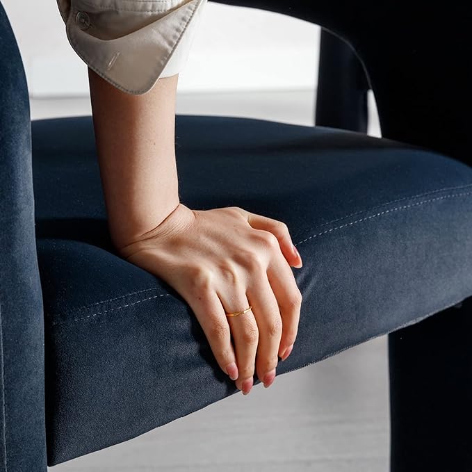 Set of 3 Modern Velvet Fabric Upholstered Dining Chairs with Open-Back, Cute Barrel Side Chairs Kitchen Armchair Accent Chairs for Dining Room Bedroom, Black