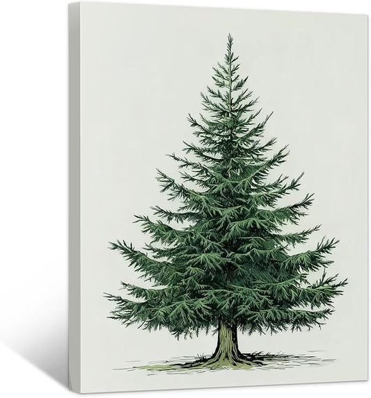 Framed Christmas Pictures Wall Decor,Vintage Pine Tree Prints,Winter Christmas Canvas Wall Art Decoration for Bedroom Bathroom Living Room Rustic Xmas Holiday Gifts (Christmas Tree 5, 20'' X 32'')