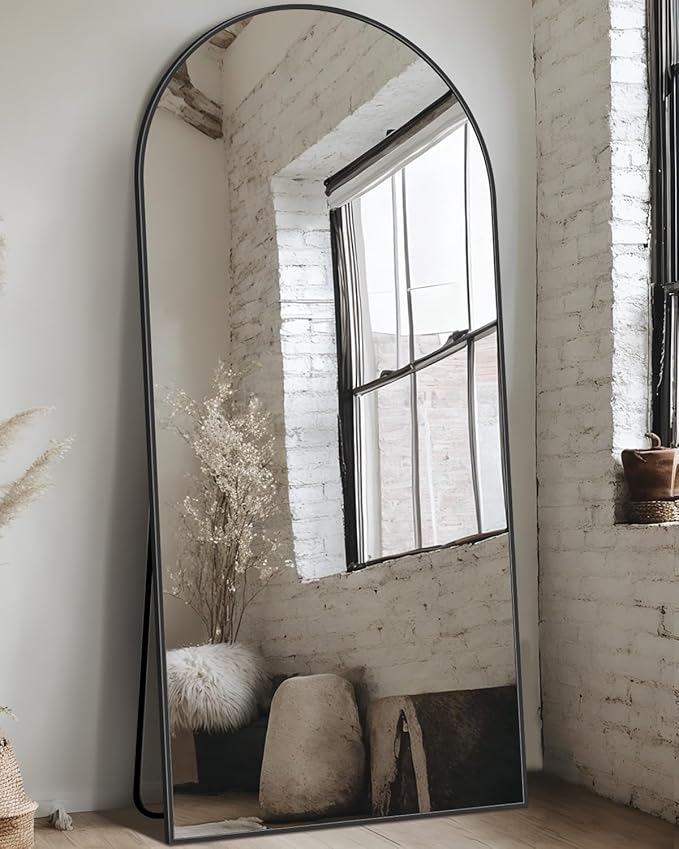 Full Length Mirror, 68"x26" Arched Floor Mirror Freestanding, Floor Standing Full Body Mirror with Stand for Bedroom, Hanging Mounted for Living Room Cloakroom, Black