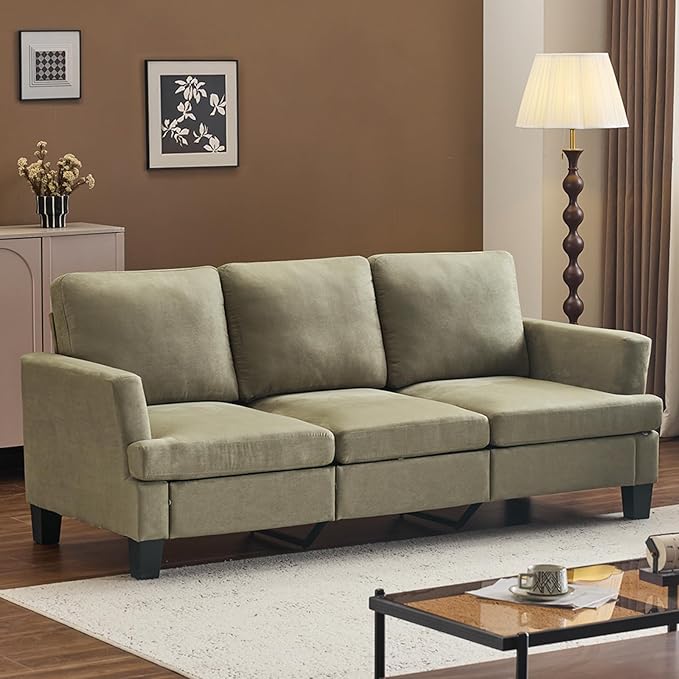 VINGLI Olive Green 83" Sofa Couches for Living Room, Modern Comfy 3 Seater Couch Faux Suede 25.6" Deep Seat Upholstery Cozy Sofas for Small Space, Bedroom, Apartment, Home Office