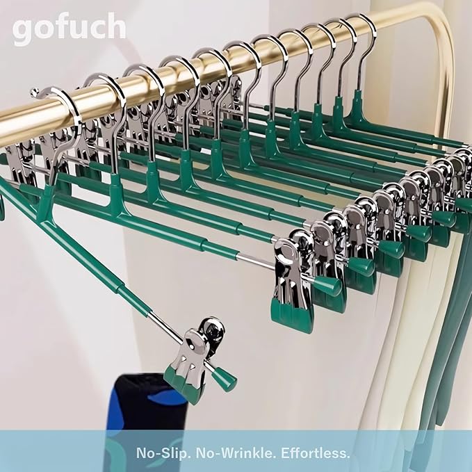 Pants Hangers with Clips - 50 Pack Heavy Duty, Non-Slip Adjustable Space Saving Skirt Hangers for Pants, Jeans, Shorts | Gray | 12 Inch