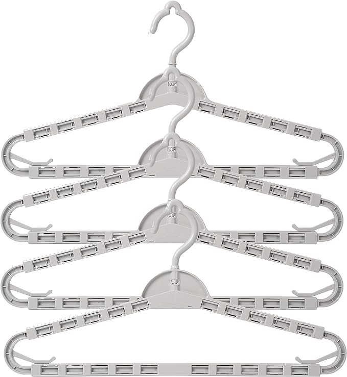 4 Pack Extra Large Hangers Enlarge Adjustable Shoulder 16.5"-26" Drying Hanger Sturdy for Wide Polos Tops Cardigans Quilt Bath Towel Big and Tall Shirts (Light Gray)