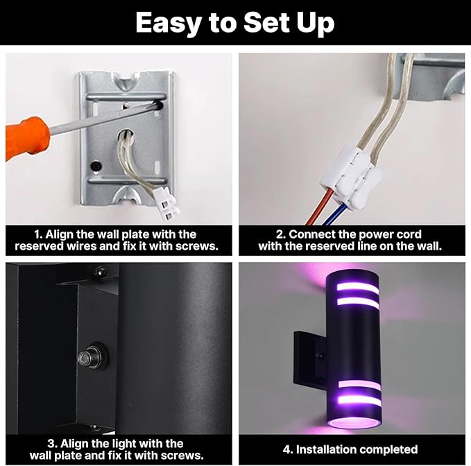 RGB Up and Down Lights Outdoor Wall Lights 4 Packs, Smart Color Changing Outdoor Wall Sconce WiFi Voice & App Control,Aluminum Waterproof Exterior Lights for Porch Compatible with Alexa