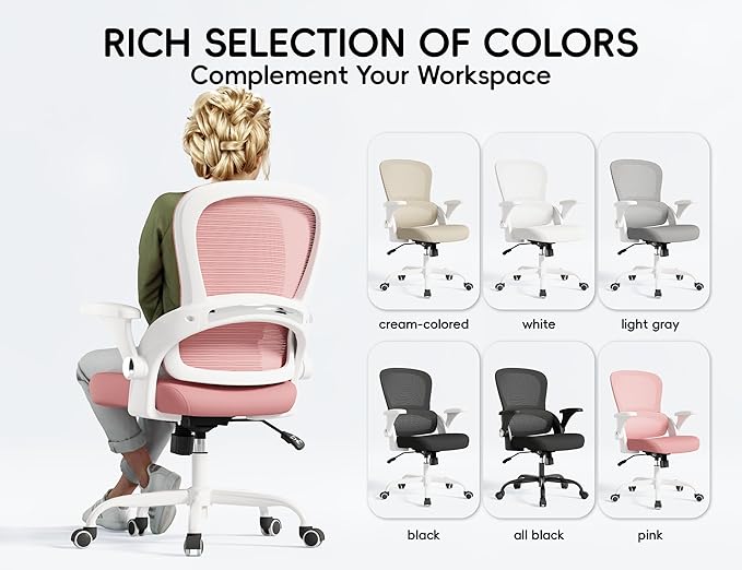 TRALT Office Chair - Ergonomic Office Chair with Back Support, Home Office Desk Chairs, Comfy Desk Chair, Computer Chair, 330lbs Wide Seat Big and Tall Office Chairs for Students (Pink)