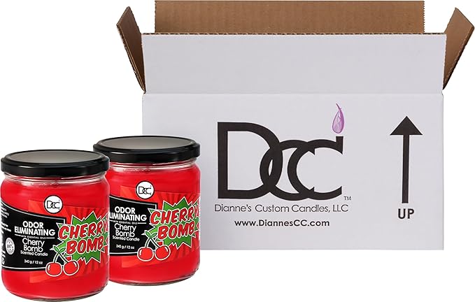 Cherry Bomb Two Pack Odor Eliminating Highly Fragranced Candle - Eliminates 95% of Pet, Smoke, Food, and Other Smells Quickly - Up to 80 Hour Burn time - 12 Ounce Premium Soy Blend