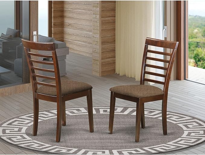 East West Furniture MLC-MAH-C Milan Dining Room Chairs - Linen Fabric Upholstered Wood Chairs, Set of 2, Mahogany