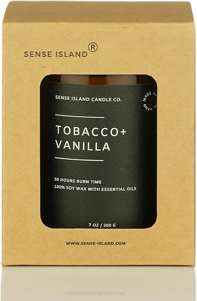 Tobacco Vanilla Wood Wick Candle for Men – Strong Masculine Scent, 100% Soy, 50-Hour Burn – Luxury Scented Candle with Crackling Wooden Wick for Home, Office, Gifts