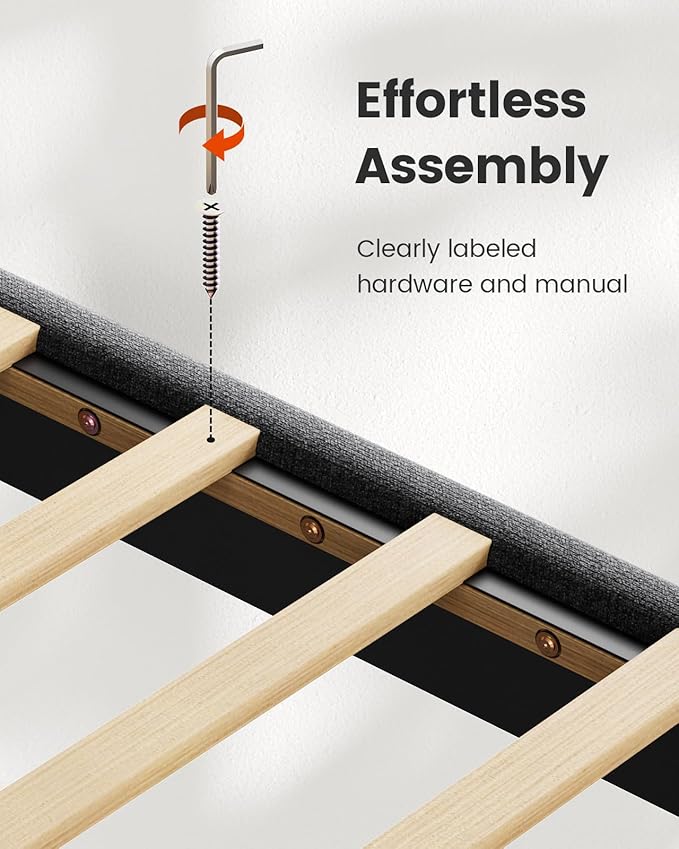 Amada Twin Platform Bed Frame with 12 Thickened Legs & Adjustable Fabric Upholstered Headboard, Solid Wooden Support 1300 Lbs Weight Capacity, No Box Spring Needed/Easy Assembly/Underbed Storage