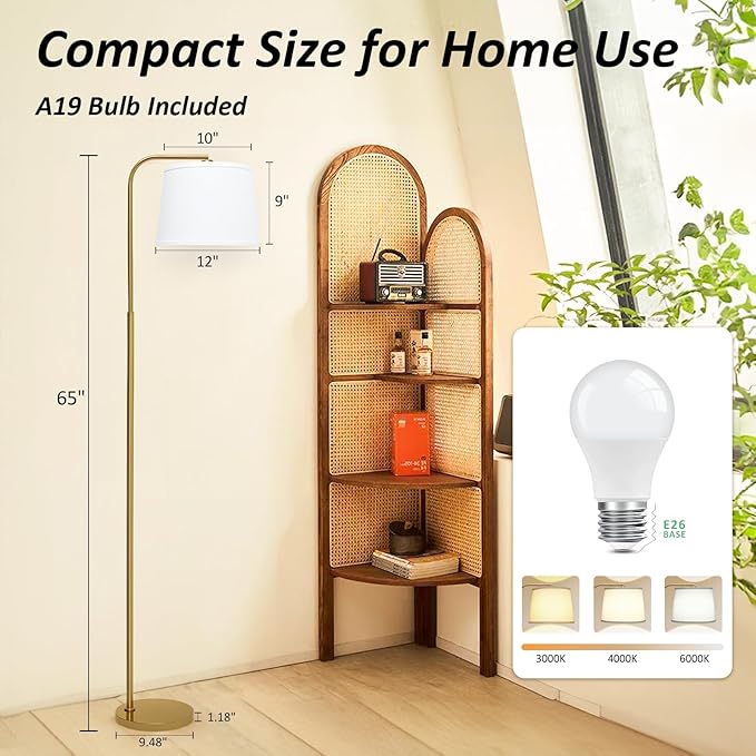 AKASUKI Floor Lamp for Living Room with 3 Color Temperatures, Foot Switch Standing Lamps for Living Room, Bedroom, Office, Arc Mordern Floor Lamp with 9W LED Bulb Included