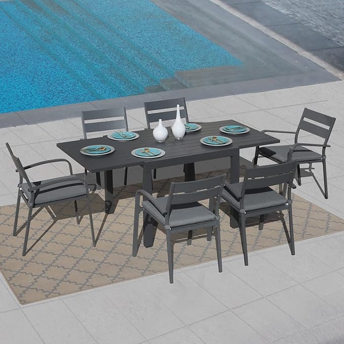 Soleil Jardin Aluminum Patio Extendable Dining Table, 35" - 71", Adjustable Indoor Outdoor Furniture Rectangle Table for 4-6 Person Porch Deck Garden,Dark-Grey
