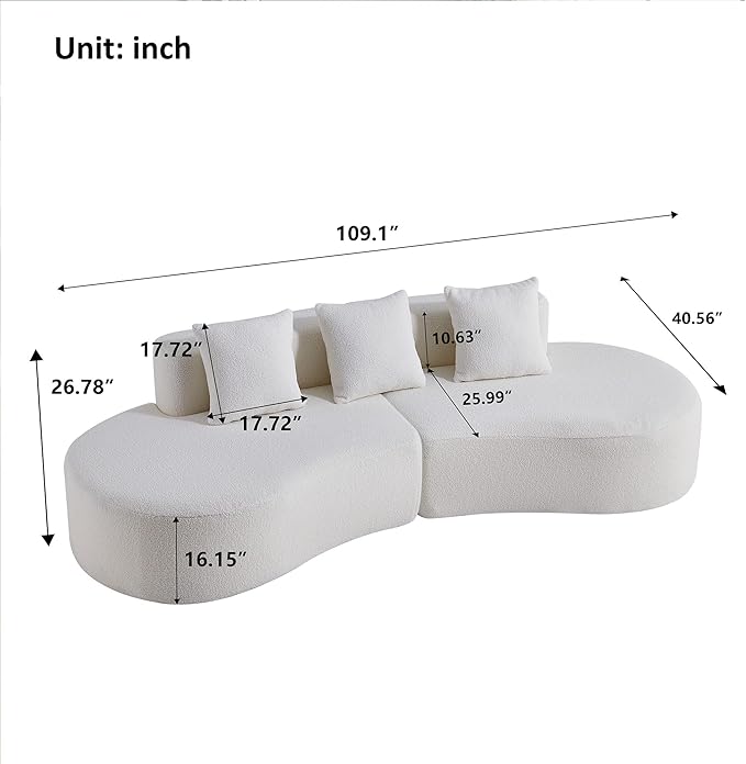 109'' Curved Couch, Mid Century Modern Half Moon Sofa, Luxury 3-Seat Couch with High-Density Foam Filled, Raindrop Velvet Fabric Sectional Sofa for Living Room, Apartment, Office, Black