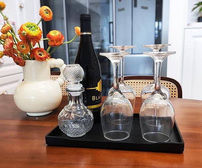 Black Serving Tray (11.8 x 8.7 inch) for Serving Accessory, Spa, Coffee, Drinks, Tea, Bar, Party, Seasoning, Perfume and Display Use.