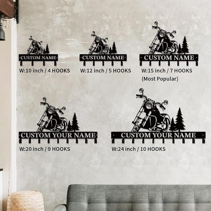 Personalized Custom Name Motorcycle Keys Hooks,Metal Motorcycle Art Clothes Keys Hooks,Metal Motorcycle Lover Wall Home Storage Decorative Keys Hooks,Key Holder Hooks for Wall (Style E)
