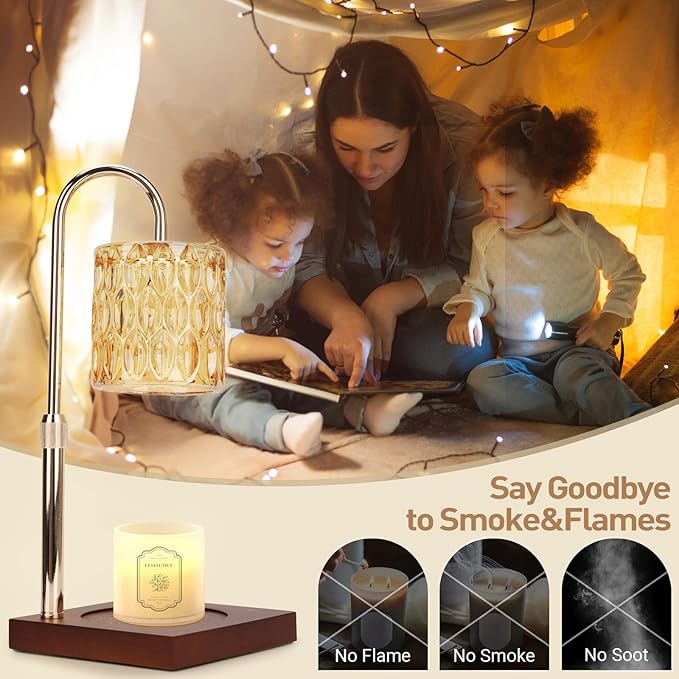 APSARAS USA Candle Warmer Lamp with Timer,Adjustable Height Candle Warmer,Dimmable, Home Decor,Wax Warmer Lamp for Jar Candles with 2 Bulbs and Life Flower Wooden Base,Gift Box for Her/Him(TD1290)