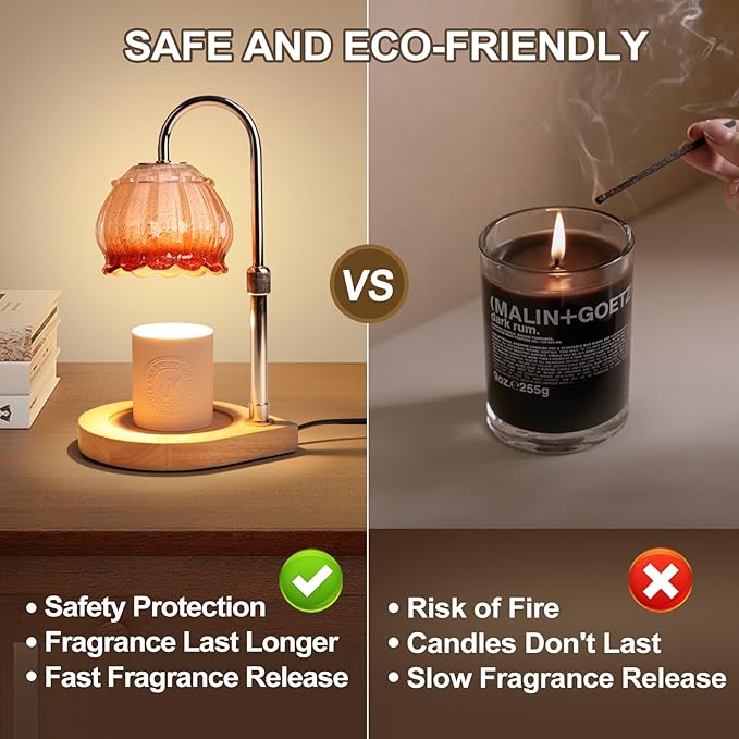 Candle Warmer Lamp with Timer, Adjustable Height Dimmable Candle Warmer Light, Gift for Women Glass Shade Electric Jar Candle Warming Lantern,Home Decor Cozy House Warming Gifts,Coffee