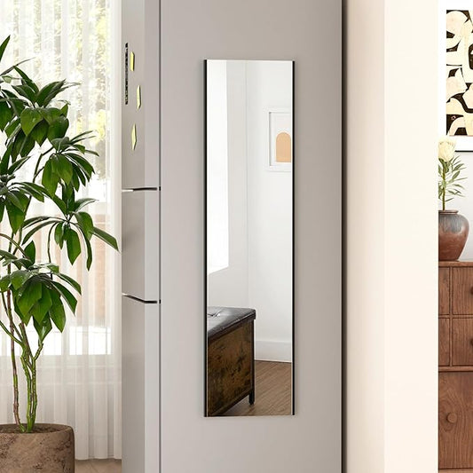 47"x12" Magnetic Mirror Lightweight Full-Length Mirror | Strong Adhesion, Easy Installation | Suitable for Refrigerators, Glass Walls, Wooden Doors, and More | 8.2kg Ultra-Strong Support | Black