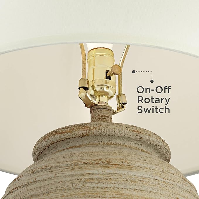 John Timberland Austin Country Cottage Southwest Style Jug-Shaped Table Lamp 28" Tall Sand Tone Desert Ridged Cream Linen Drum Shade for Living Room Bedroom House Bedside Nightstand Home Office