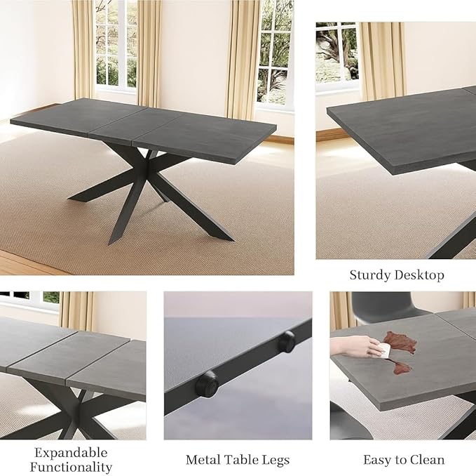 ZckyCine Dining Table Set for 6, Modern 78'' Dark Wood Dining Table and Fabric Dining Chairs Set of 6,Table and Chairs Set of 6,Ideal for Kitchen Dining Room