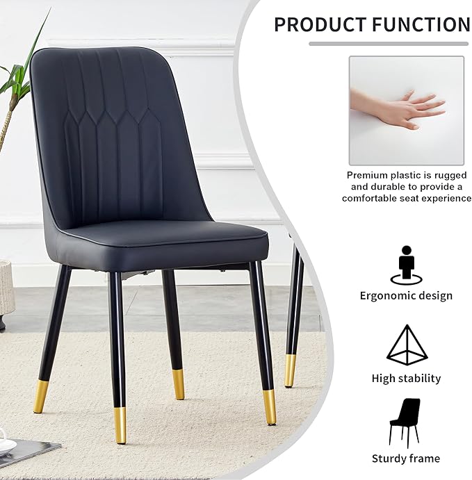 Modern Dining Table Set for 6, Marble Kitchen Table Chair Set for 6, Rectangular Kitchen Table with 6 Pu Leather Upholstered Chair for Dining Room