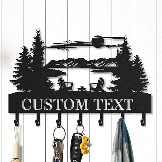 Personalized Key Holder for Wall, Custom Metal Forest Camp Cabin Key Hooks with Name, Metal Jacket Holder Hooks Organizer Rack, Coat Hanger Decor for Kitchen, Entryway, Hallway