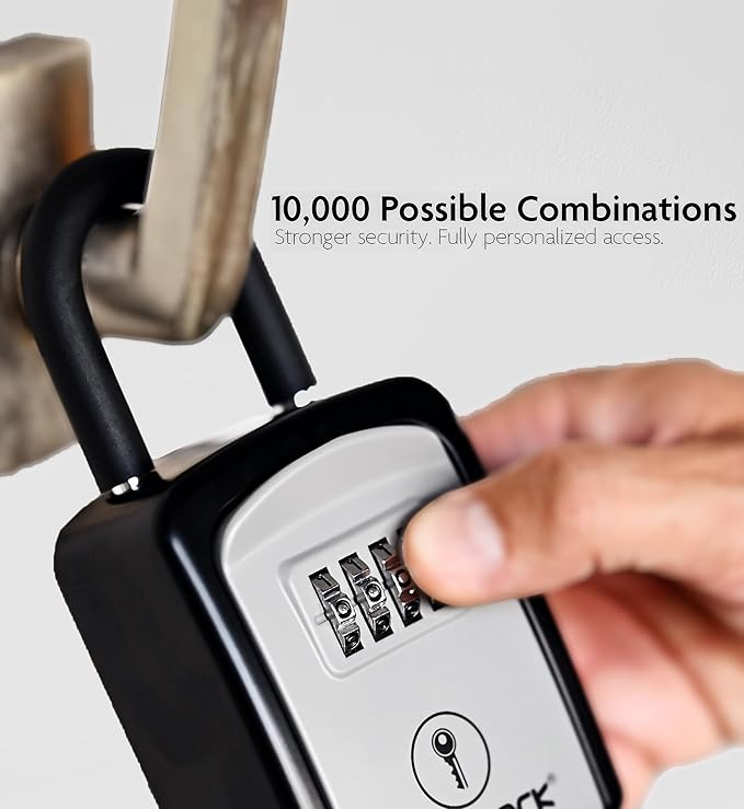 Iron Lock® Key Lock Box Portable with U-Shackle – Small Waterproof Heavy-Duty Metal Safe with 4-Digit Combination for Spare Keys Outside on Door Knob, Fence, or Gate (Grey, Small)