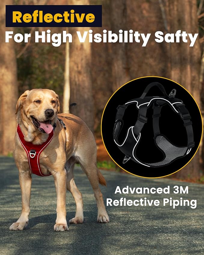 No Pull Dog Harness with 2 Leash Clips, Reflective Vest, Adjustable and Padded, Easy Walk Front/Back Clips (Red, X-Small)
