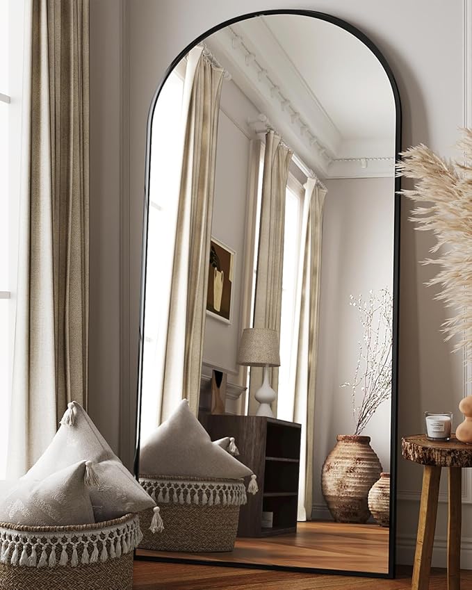 Full Length Mirror, 71"x28" Arched Floor Mirror Freestanding, Floor Standing Full Body Mirror with Stand for Bedroom, Hanging Mounted for Living Room Cloakroom, Black
