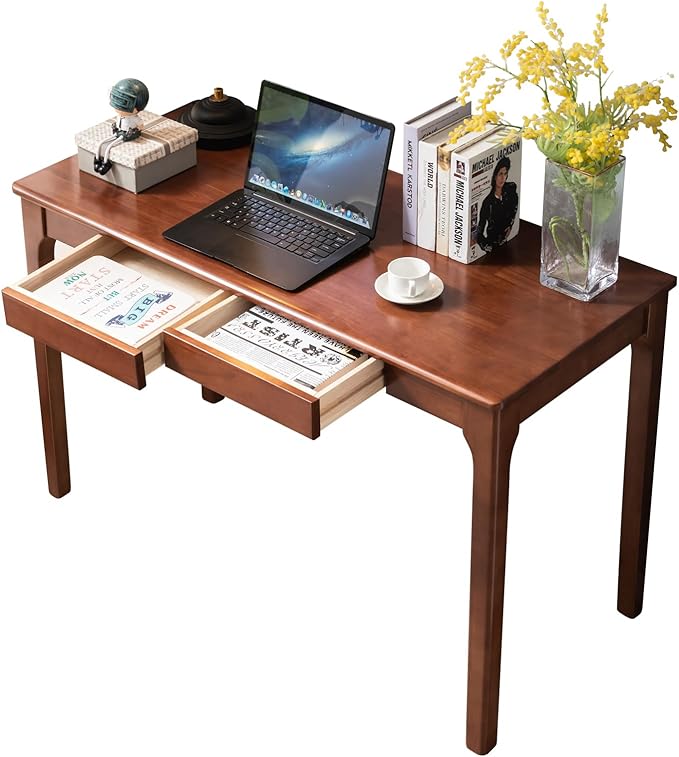 Solid Wood Desk with Drawers, Small Computer Desk for Small Spaces, Gaming Study Home Office Desks for Work, Student PC Desk for Bedroom, Escritorios para Cuartos (Cherry Color, 39inch)